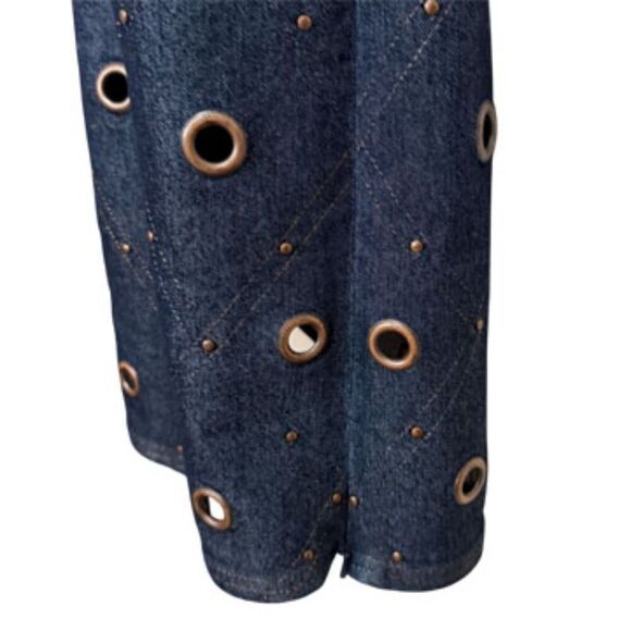 Jordache Vintage 90's Dark Blue Wash Denim Grommet Maxi Skirt Size 5 - Picture 8 of 14